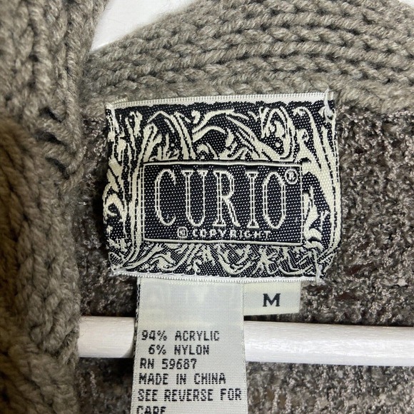 Curio Waterfall Collar Mixed Knit Long Gray Cardigan Sweater M - Picture 12 of 12